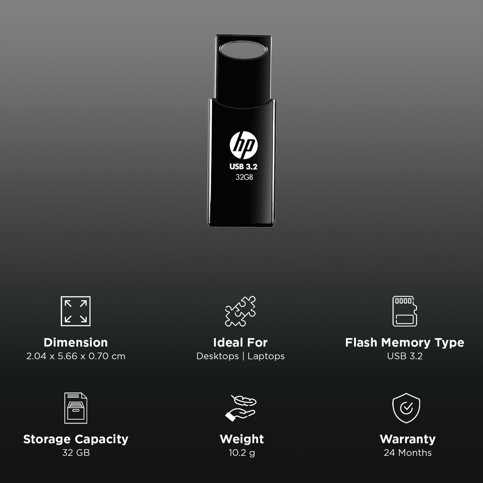 Chiavetta USB HP 712w 32GB USB 3.2 Gen 1 – Lettura Fino A 120 MB/s, Design Scorrevole Senza Cappuccio, Anello Portachiavi, Nera